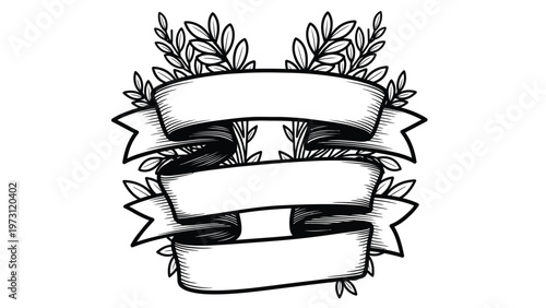 Blank ribbons with leafy floral design.