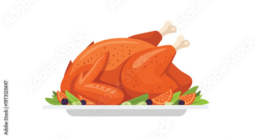 Aromatic Roasted Poultry Feast with Citrus and Berry Garnishes on a Serving Platter