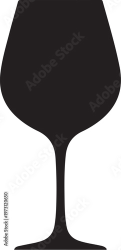 Black wine glass silhouette, wine glass icon, vector glassware, stemware