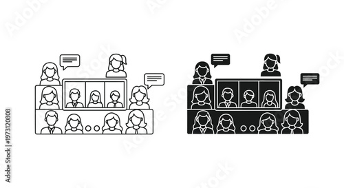 Professional business team conducting a remote virtual meeting using a modern digital video conferencing vector graphic