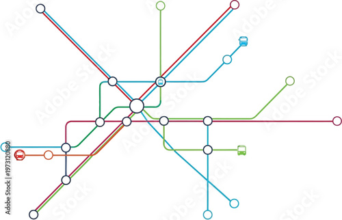 Colorful subway map with multiple lines and stations