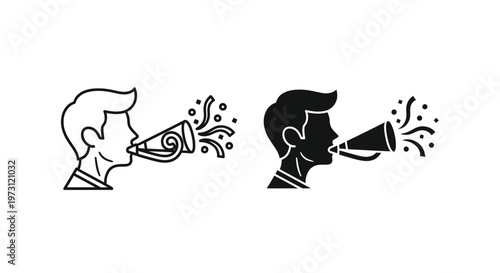 Vector illustration of a man blowing a party horn to celebrate a special joyful occasion