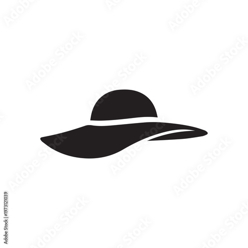 Elegant black sun hat casting a wide brim shadow against a white background
