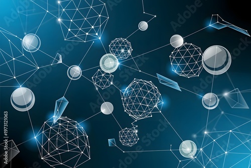 Vector Molecules and 3D Mesh with Circles, Lines, Geometric, Polygonal, Triangle pattern.
