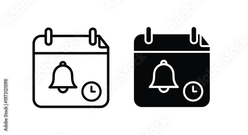 Simple vector illustration of calendar icons featuring notification bells and clock symbols for business scheduling tasks