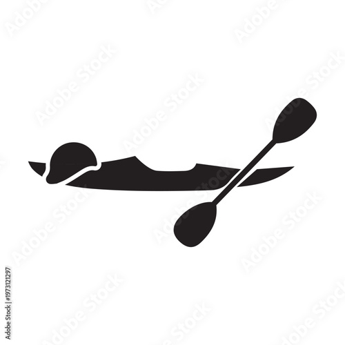 Black Silhouette Of Kayak Paddle And Helmet For Sports Equipment Concepts
