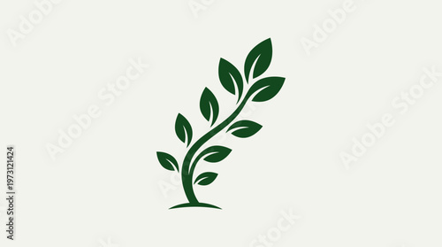 Minimalist Green Plant Branch on Cream Background