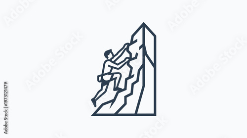 Minimalist Climber Ascending a Rock Face