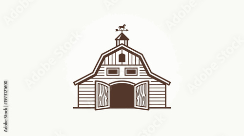 Rustic Barn Logo Design with Open Doors and Weather Vane