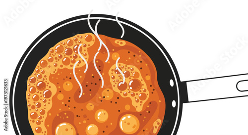 Bubbling Batter in a Frying Pan, Illustration of a Hot Food Preparation on a Stove Top