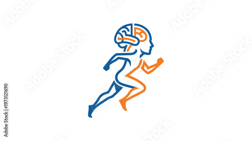 Creative Logo of Child Running With Human Brain
