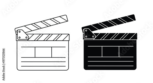 Two professional vector cinema clapperboard icons for movie production design