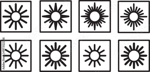 Abstract geometric patterns featuring sun and star motifs in a grid layout Vector