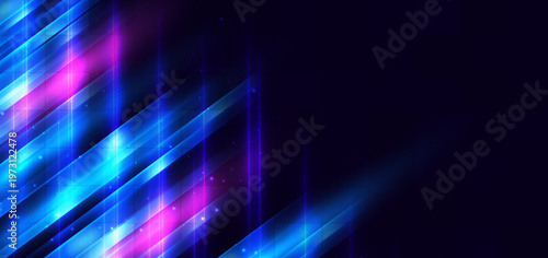 Abstract futuristic background featuring diagonal glowing light stripes.