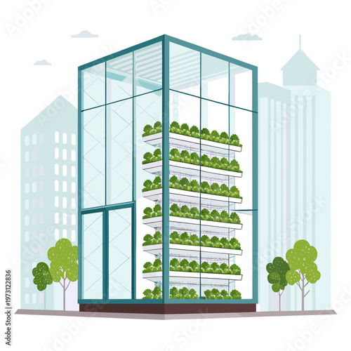 Modern city skyline with skyscrapers and residential buildings in a clean vector illustration style