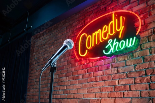 Microphone on stage at a comedy show