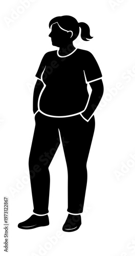 Silhouette of woman with natural belly shape, representing body positivity, self acceptance, realistic body image, confidence, diversity, and healthy lifestyle awareness.
