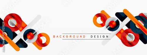 Abstract geometric shapes, vibrant colors, modern design. Clean lines create dynamic composition, suitable background element.