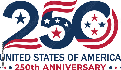 Usa 250th anniversary logo with red, white and blue colors on white background