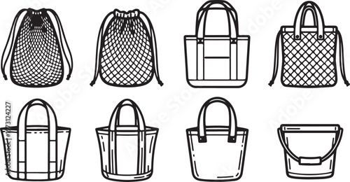 Various styles of handbags and purses in flat design illustration Vector