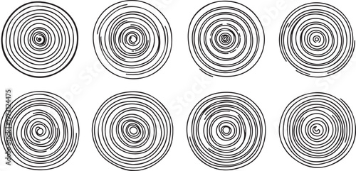 Complex contour plots showing nested circles and spirals in grayscale Vector