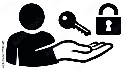Conceptual illustration of a person, key, and padlock depicting security and access for user privacy