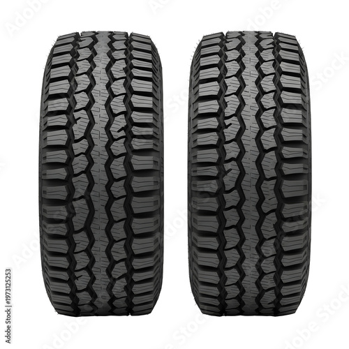 Pair of all-terrain vehicle tires isolated on transparent background