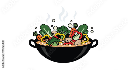 Vibrant Stir-Fry Dish Overflowing with Fresh Vegetables Simmering in a Wok