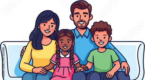 Family resting on the sofa in their living room during a relaxing weekend.