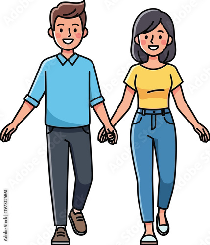 Couple walking hand in hand while enjoying a pleasant afternoon outdoors.