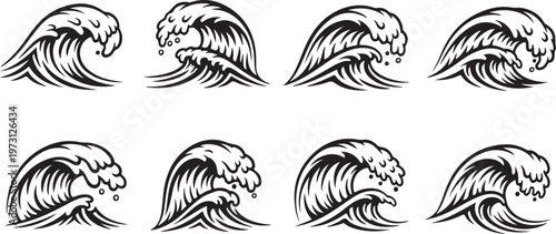 Eight black and white sketches of hair displayed in a grid Vector