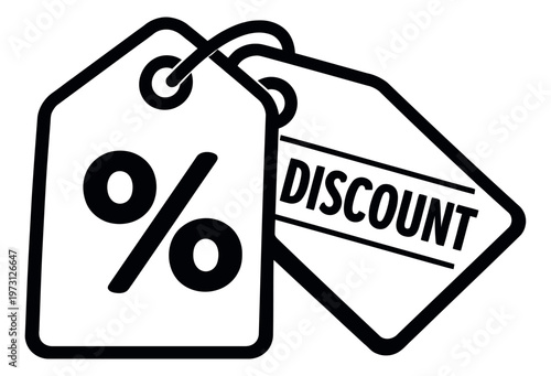 Line art price tag set featuring a percentage symbol and discount text for sales and promotions