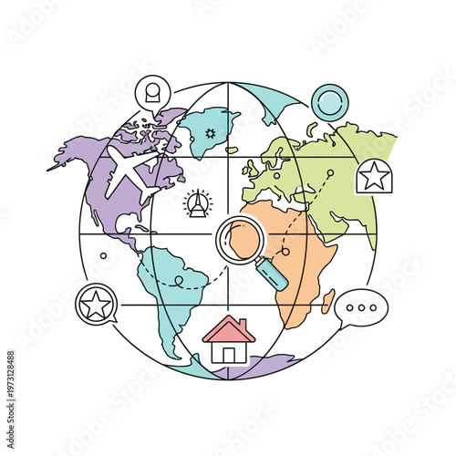 Global Travel and Exploration Concept with Map and Icons