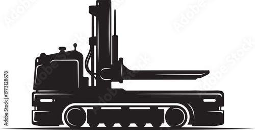 Black excavator, heavy equipment, construction vehicle, industrial machine, vector illustration