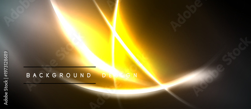 Bright abstract design. Golden lines intersect, creating dynamic visual effect. Dark background emphasizes luminosity, modern aesthetic.