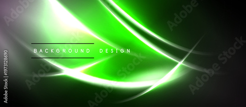 Abstract neon lines create vibrant green background. Smooth curves, glowing effects, modern design elements present. Dark edges frame bright center.