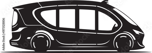 Modern minivan, black car, vehicle silhouette, side view, automotive illustration