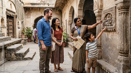 Family Learning History at Indian Historical Site with Guide