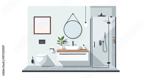 Contemporary bathroom interior design with modern fixtures and clean lines featuring a sink, toilet, and shower