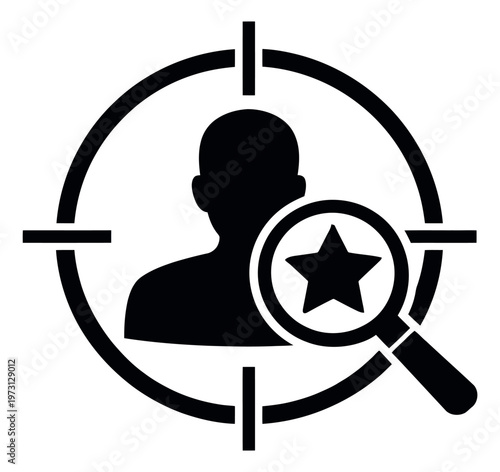 Modern icon illustration of a person in a target depicting identifying a preferred individual for business and marketing