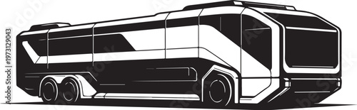 Futuristic RV, Luxury Motorhome, Black and White Vector, Travel Trailer