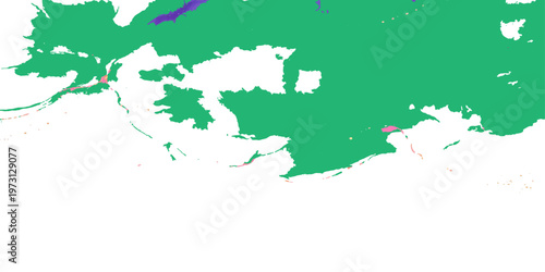 Vector illustration of a world map in a mosaic of harlequin bubbles featuring the geography and borders of Italy and Europe within a stylized global atlas design