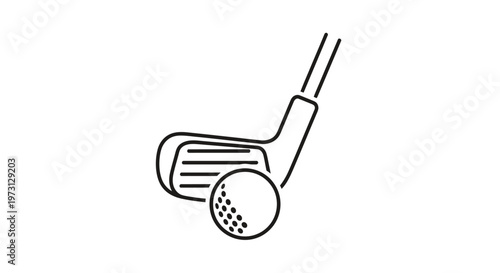 Line art illustration of a golf club about to hit a golf ball, depicting the sport.