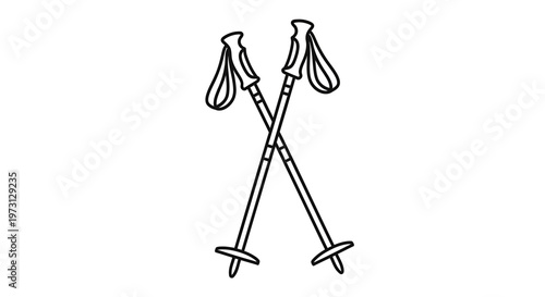 Simple black and white line art illustration of two crossed ski poles.