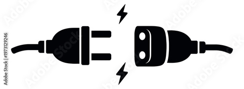 Graphic illustration of an electrical plug and socket depicting power disconnection for warning signs