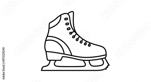 A black and white outline drawing of a single ice skate, typically used for figure skating.