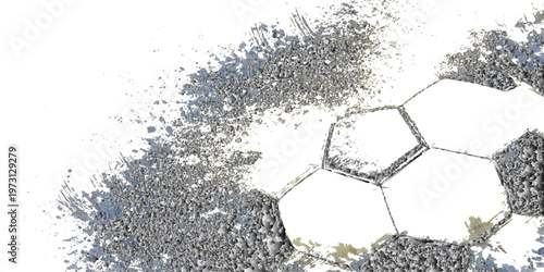 A frozen soccer ball rests in a blue goal net covered in winter frost and crystalline snowflakes under a clear cold sky
