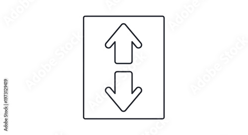 Black and white outline icon showing two arrows, one pointing up and one pointing down, inside a rectangular box.