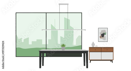 Contemporary Dining Space with Panoramic Cityscape View and Minimalist Decor