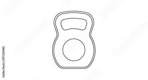 A simple black and white outline drawing of a kettlebell, a classic piece of fitness equipment used for strength training and workouts.